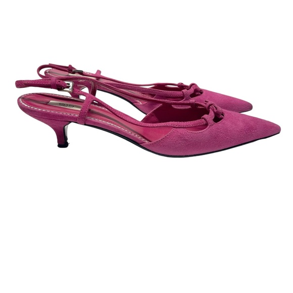 Prada Suede Slingback Bow Kitten Heels Size 39 1/2 - Picture 2 of 9